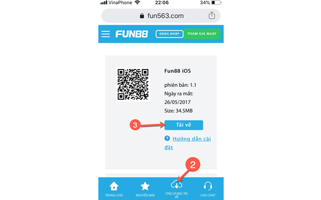 Các bước tải app Fun88