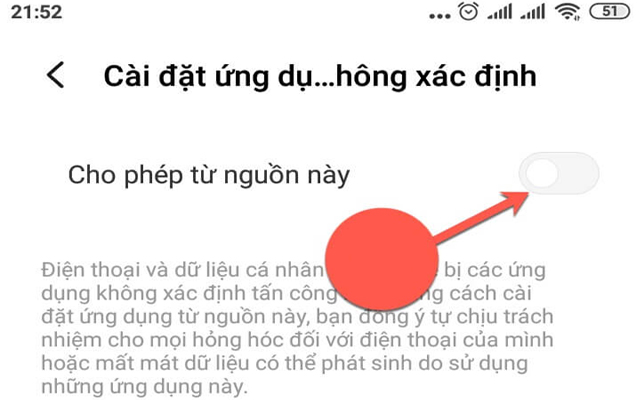 Cho phép ứng dụng chạy