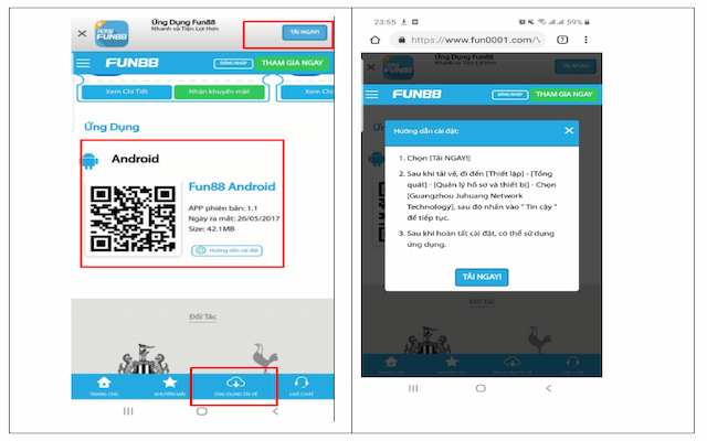 Chọn ứng dụng Fun88 cho Android để tải ứng dụng