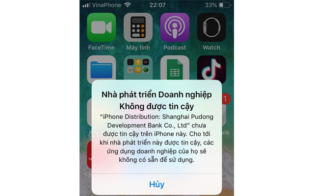 Thông báo app chưa được cấp quyền truy cập