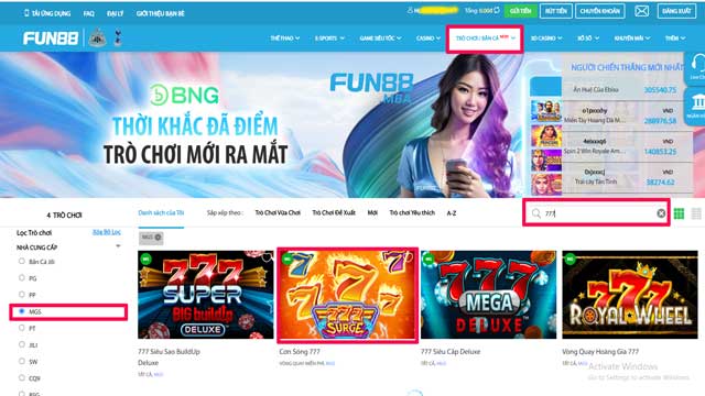 Cách tham gia chơi 777 Surge tại Fun88